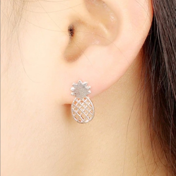 LAST SET Golden Pineapple Stud Earrings - Picture 5 of 6